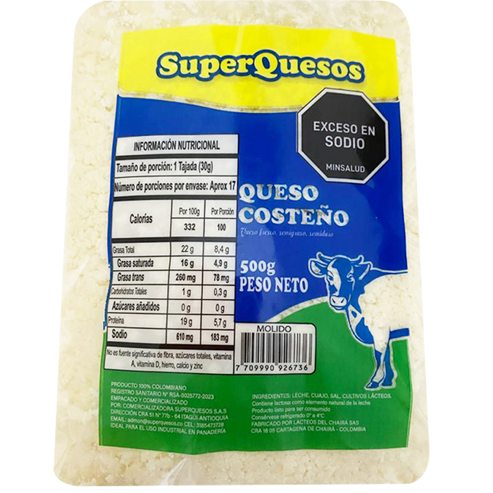 Queso costeño Molido 500 gr superquesos