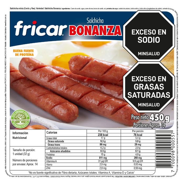 SALCHICHA BONANZA 450g FRICAR