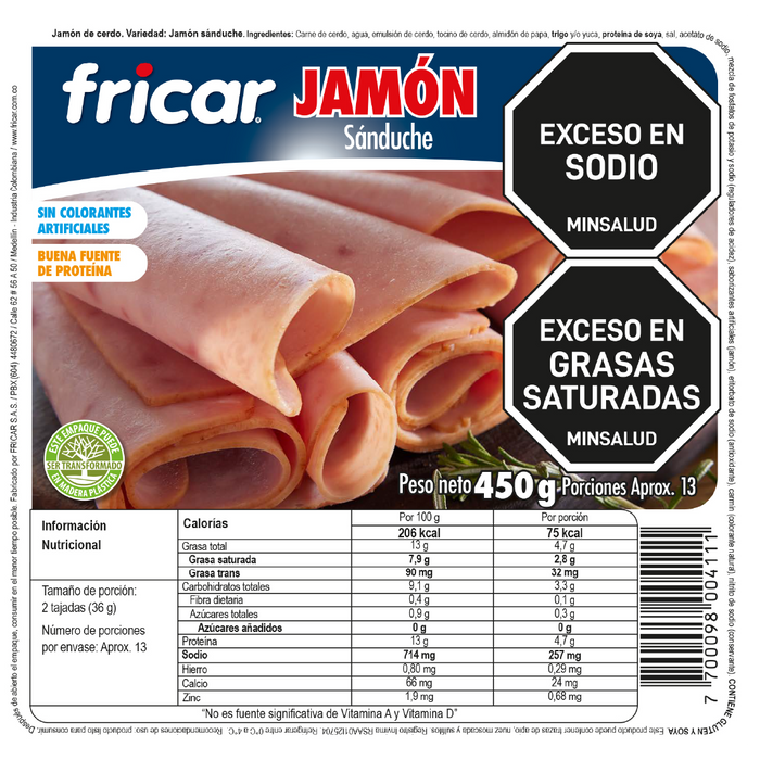 JAMON SANDUCHE FRICAR 450g