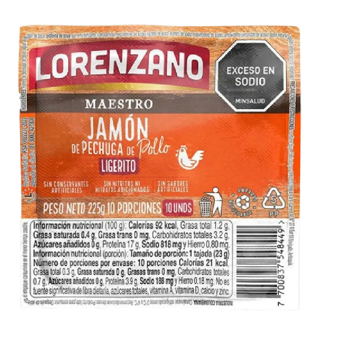 JAMON DE POLLO LORENZANO 10U 225G